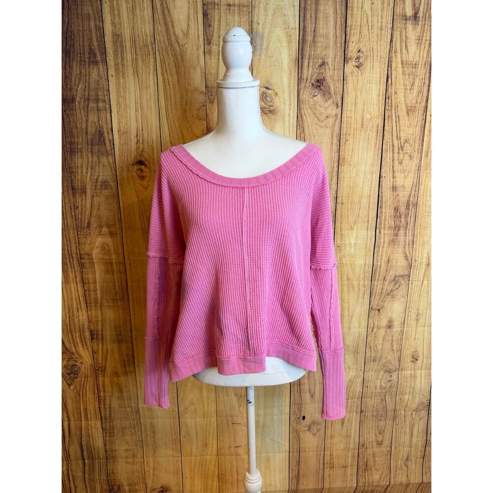 Blueb. Waffle Knit Boxy Raw Seams Bubble Gum Pink Top Women's Size L